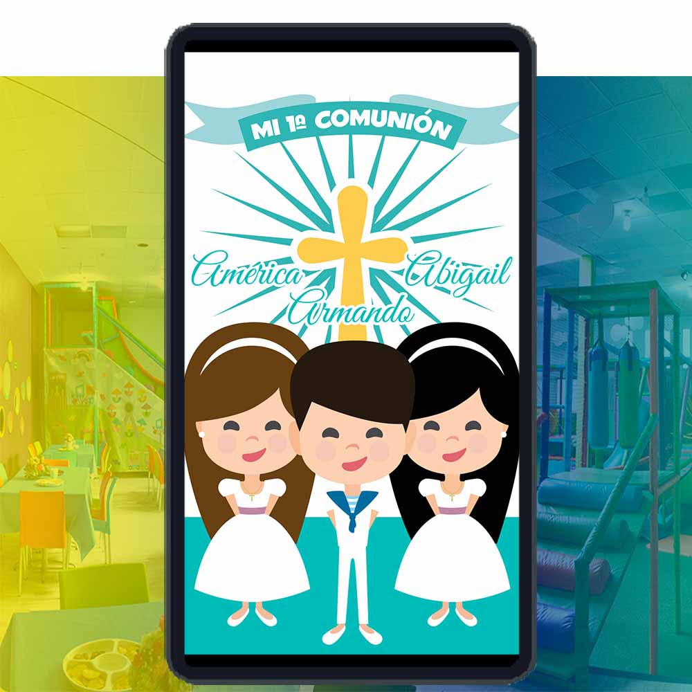 Video Invitación Digital de Niños Turqueza para Comunión, Bautizo, Presentación