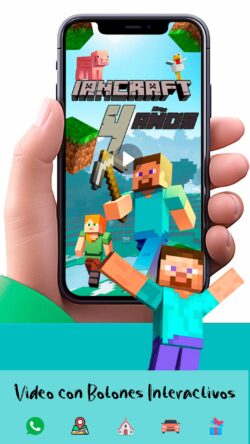 Video Invitación Digital de Minecraft para Cumpleaños