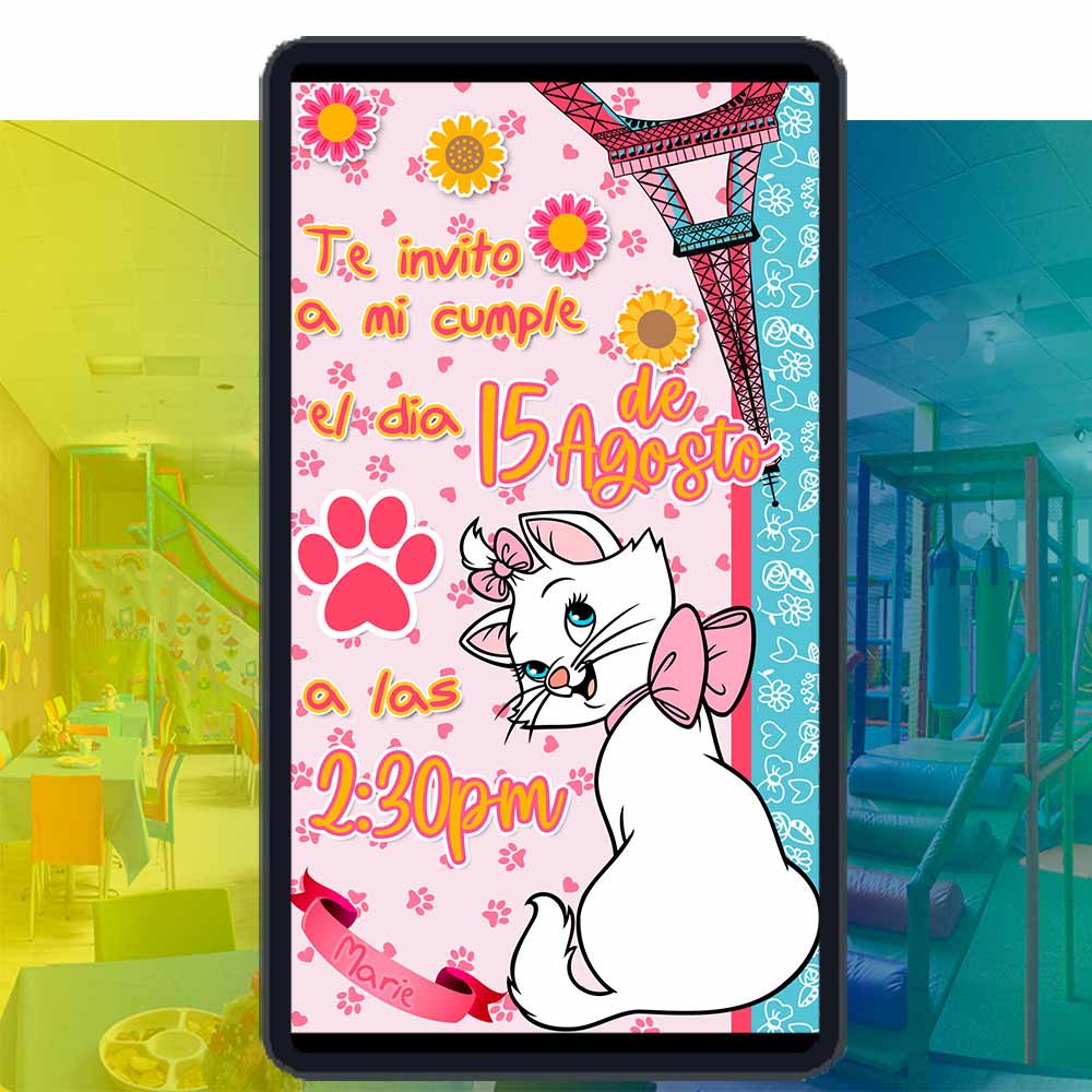 Video Invitación Digital de Marie Los Aristogatos para Cumpleaños
