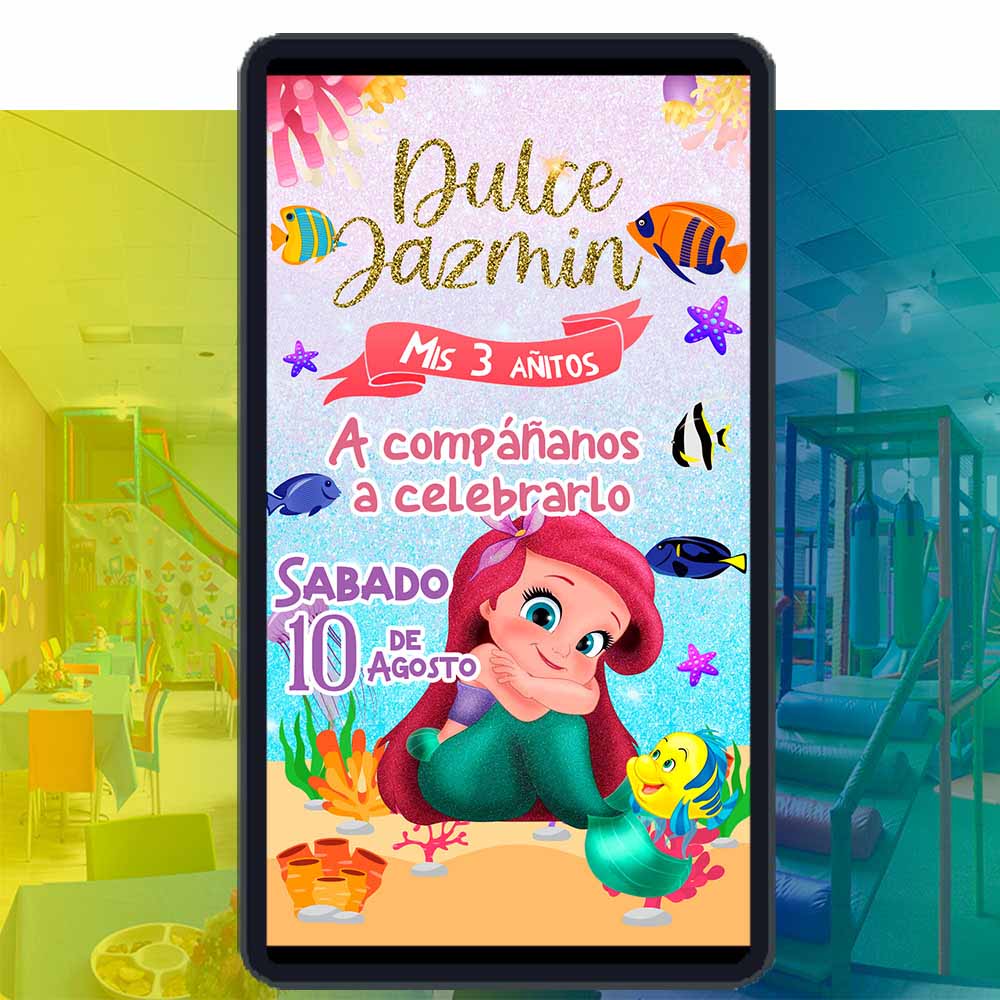 Video Invitación Digital de La Sirenita Glitter para Cumpleaños