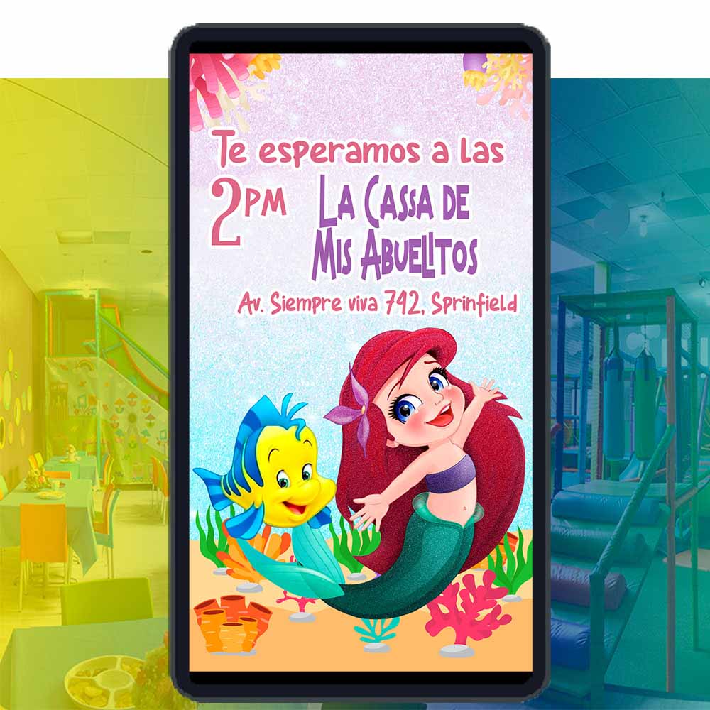 Video Invitación Digital de La Sirenita Glitter para Cumpleaños