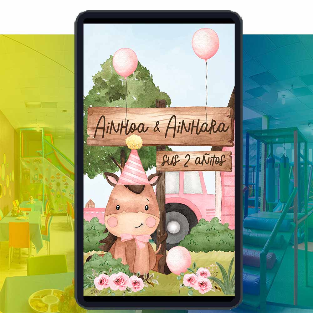 Es momento de sorprender a tus invitados con esta video invitación digital web de animales de la granja rosa para cumpleaños, sin o con botones interactivos en la invitación digital.