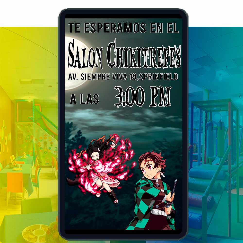 Es momento de sorprender a tus invitados con esta video invitación digital web de demon slayer para cumpleaños, sin o con botones interactivos en la invitación digital.