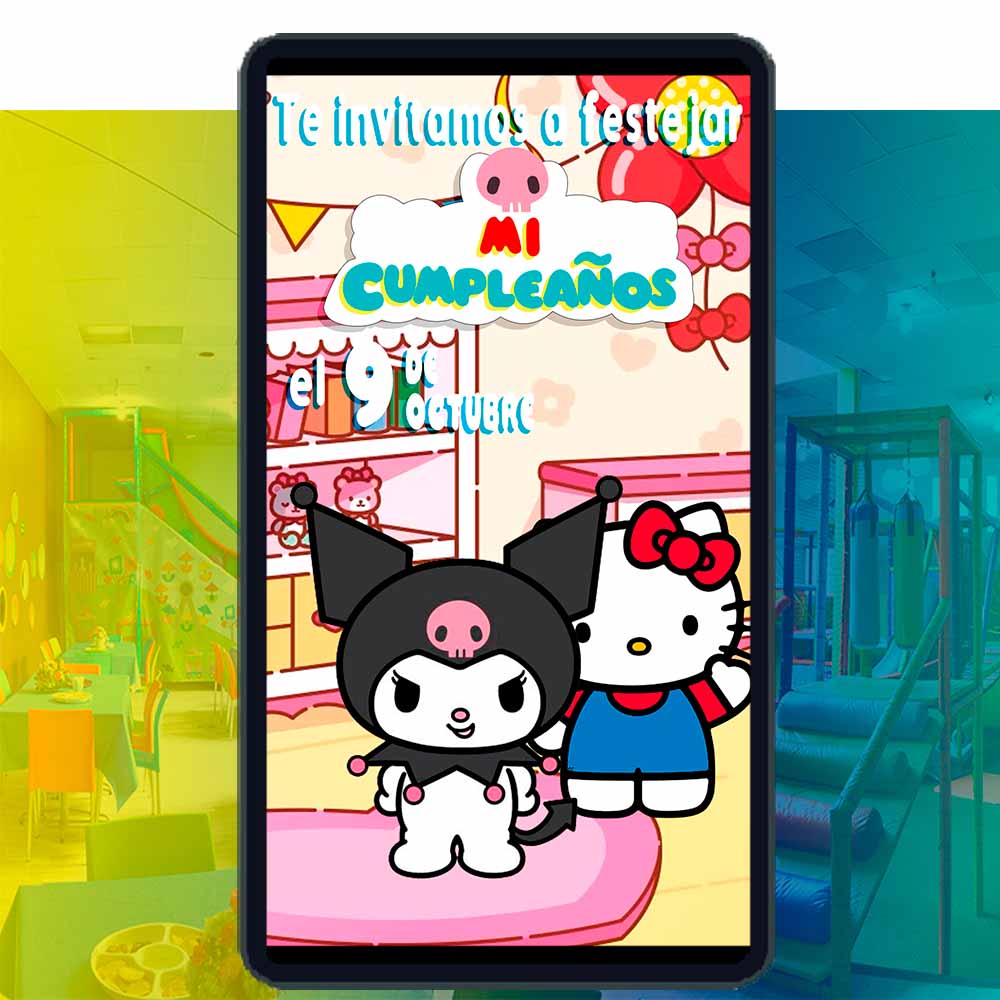 Es momento de sorprender a tus invitados con esta video invitación digital web de kuromi de hello kitty y sus amigos para cumpleaños, sin o con botones interactivos en la invitación digital.