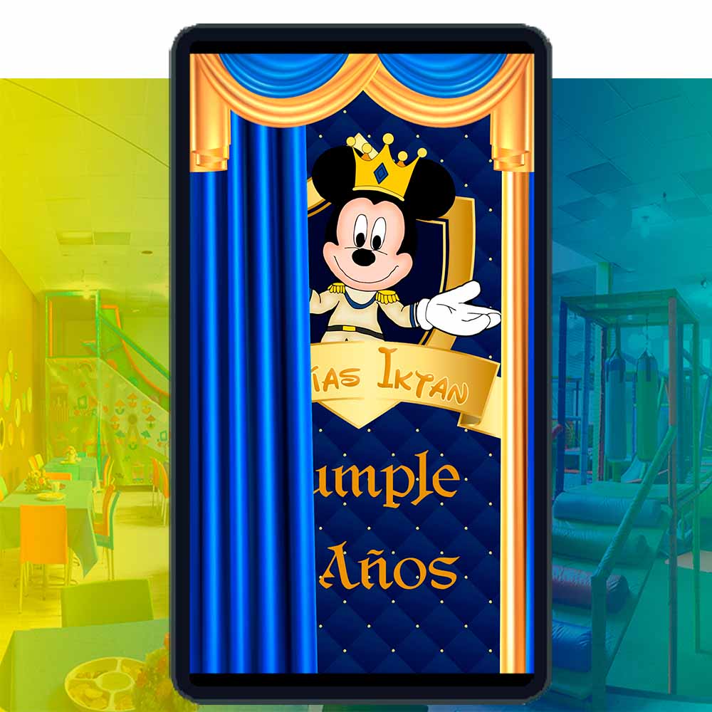 Es momento de sorprender a tus invitados con esta video invitación digital web de mickey mouse rey para cumpleaños, sin o con botones interactivos en la invitación digital.