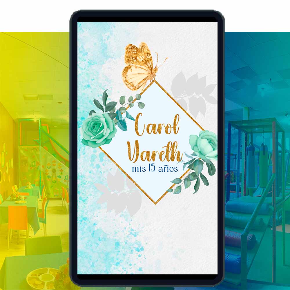Es momento de sorprender a tus invitados con esta video invitación digital web de Mariposas Color Turquesa y Dorado para XV Años, sin o con botones interactivos en la invitación digital.