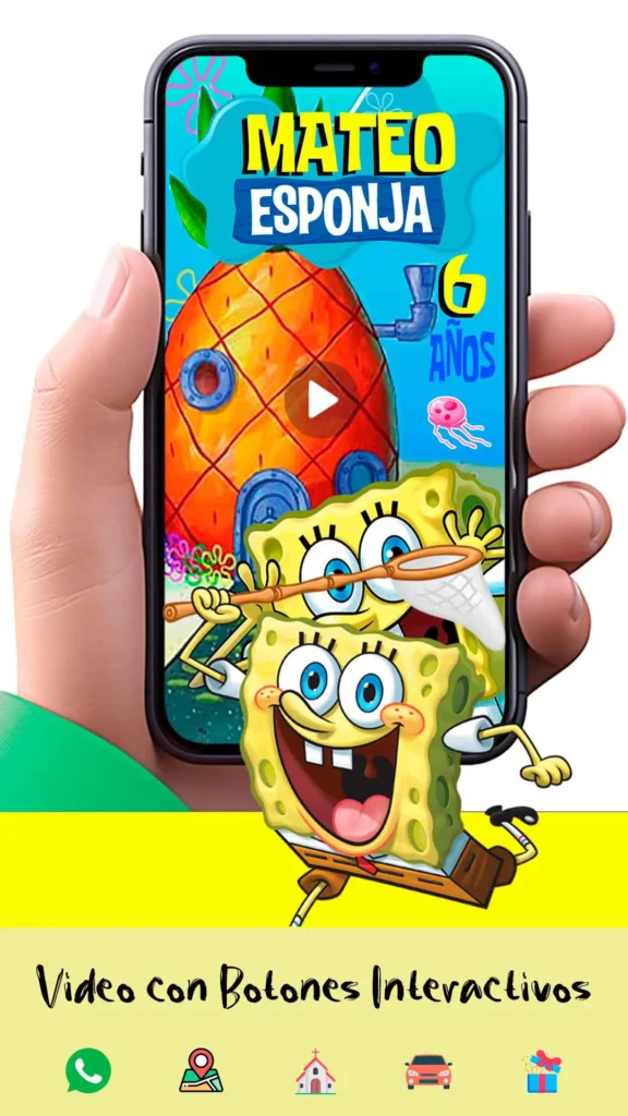 Adquiere hoy esta magnifica invitación en video de Bob Esponja, soprede a tus invitados con esta magnifica videoinvitación digital.