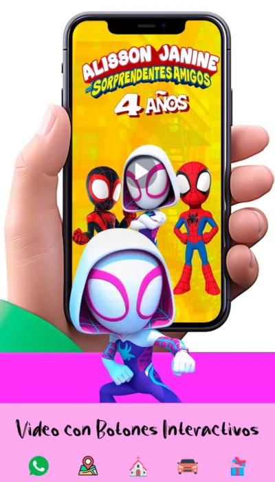 Adquiere hoy esta magnifica invitación en video de Gwen de Spidey y Sus Sorependetes Amigos, soprede a tus invitados con esta magnifica videoinvitación digital.