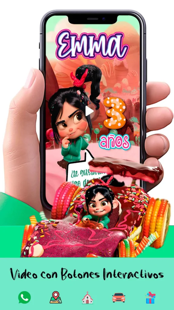 Adquiere hoy esta magnifica invitación en video de Vanellope de Ralph El Demoledor, soprede a tus invitados con esta magnifica videoinvitación digital.